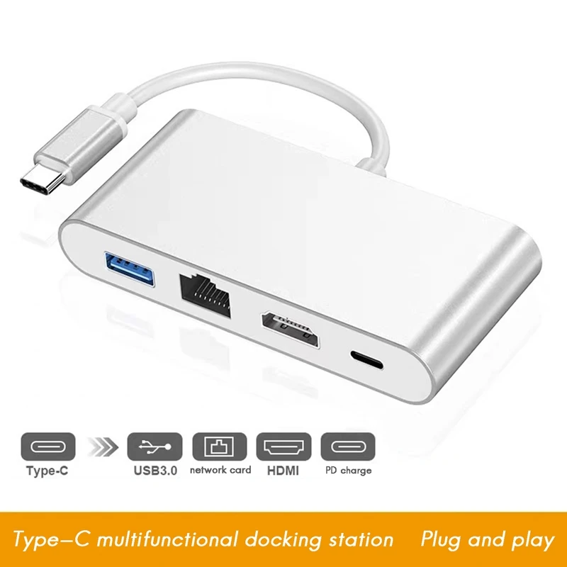 

Док-станция 4 в 1, USB Type-C, HDMI, USB 3,0, PD, RJ45