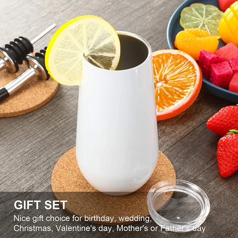 

8Packs Stemless Champagne Flutes Wine Tumbler 6 OZ Double-Insulated Wine Tumbler with Lids Cocktail Cups