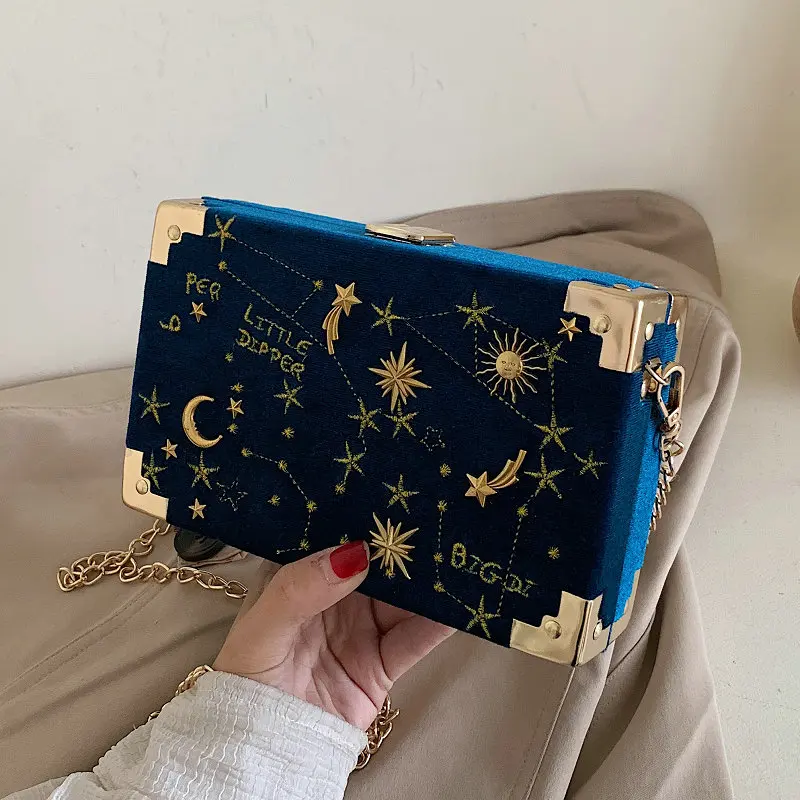 

Metal Box Shape Small Shoulder Bag Suede Party Purse Women's Black Chain Crossbody Messenger Bag ZD2043