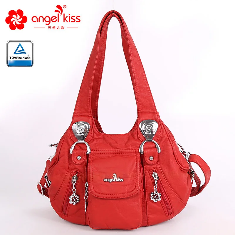 Angelkiss бренд 2 передняя молния экономичная Женская Большая вместительная сумка с верхней ручкой сумка на плечо с бесплатным подарком - Цвет: Red
