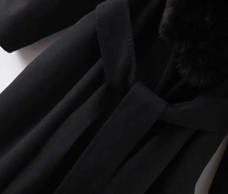 winter long za coat women england style vintage Wool collar splicing hooded oversize sashes thick woolen overcoat women