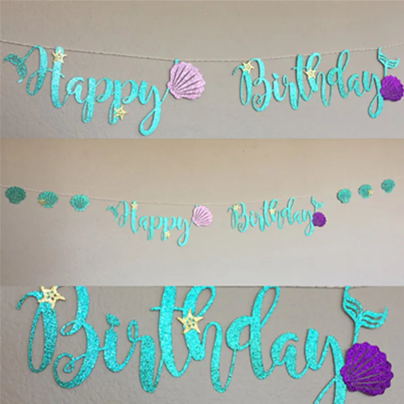 happy Birthday Тема русалки одноразовые принадлежности для вечеринки воздушный шар баннер спиральная лента шляпа украшение детей день рождения украшения - Цвет: happy Birthday