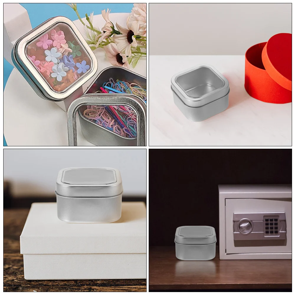 

9pcs Creative Metal Clear Window Storage Cans Tinplate Storage Holders (Silver)