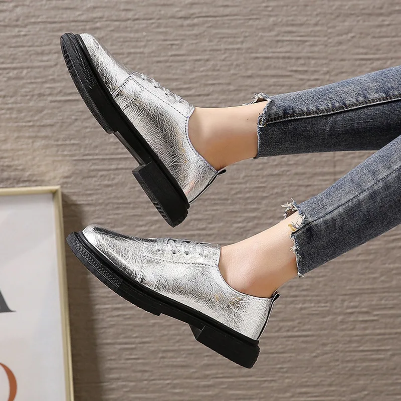 

Новинка, стильная женская кожаная обувь для студентов колледжа, повседневные женские туфли на шнуровке в британском стиле, Женская весенне-...