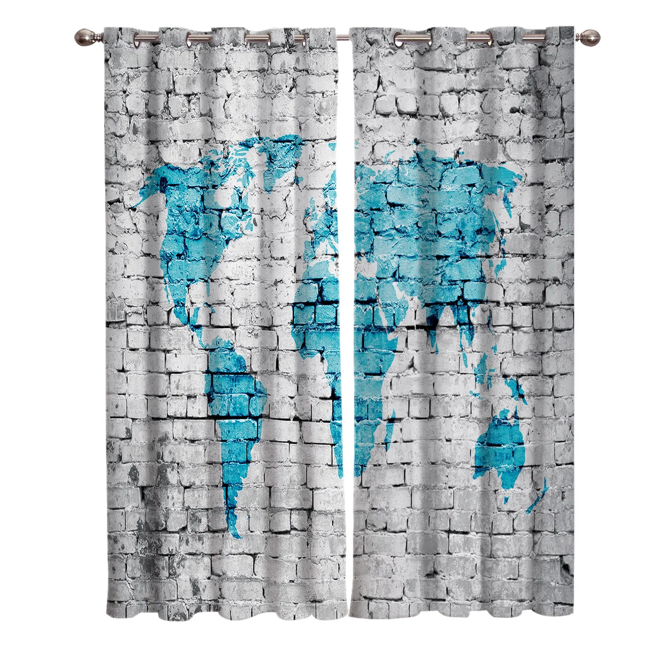 Кирпичная стена карта мира комнатные шторы большие оконные для гостиной ванной