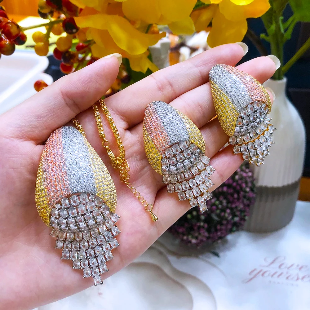 Missvikki Роскошный Бриллиантовый большой кулон серьги ожерелье ювелирные изделия супер CZ для благородных женщин свадебный лучший подарок