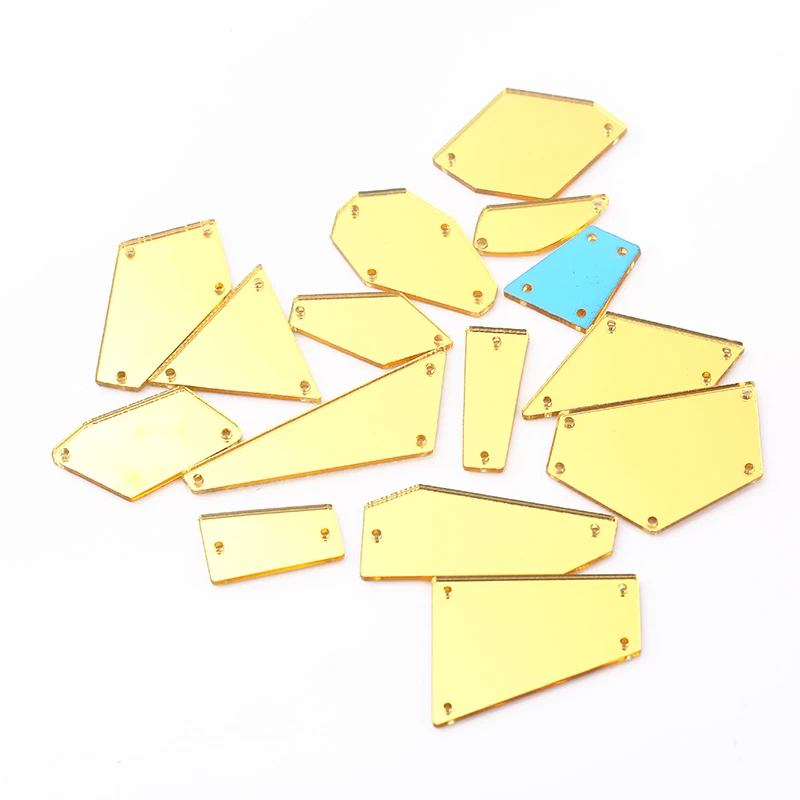 Mix Shape Light Gold RESEN формы смешивания Пластиковые акриловые зеркальные пришитые Стразы с отверстиями с плоской задней стороной кристалл акриловый камень для пришивания для сценического костюма - Цвет: Mix Shape Light Gold