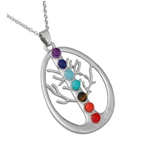 fysl silver plated water drop with many colors stone pendant metaphysical necklace healing chakra jewelry