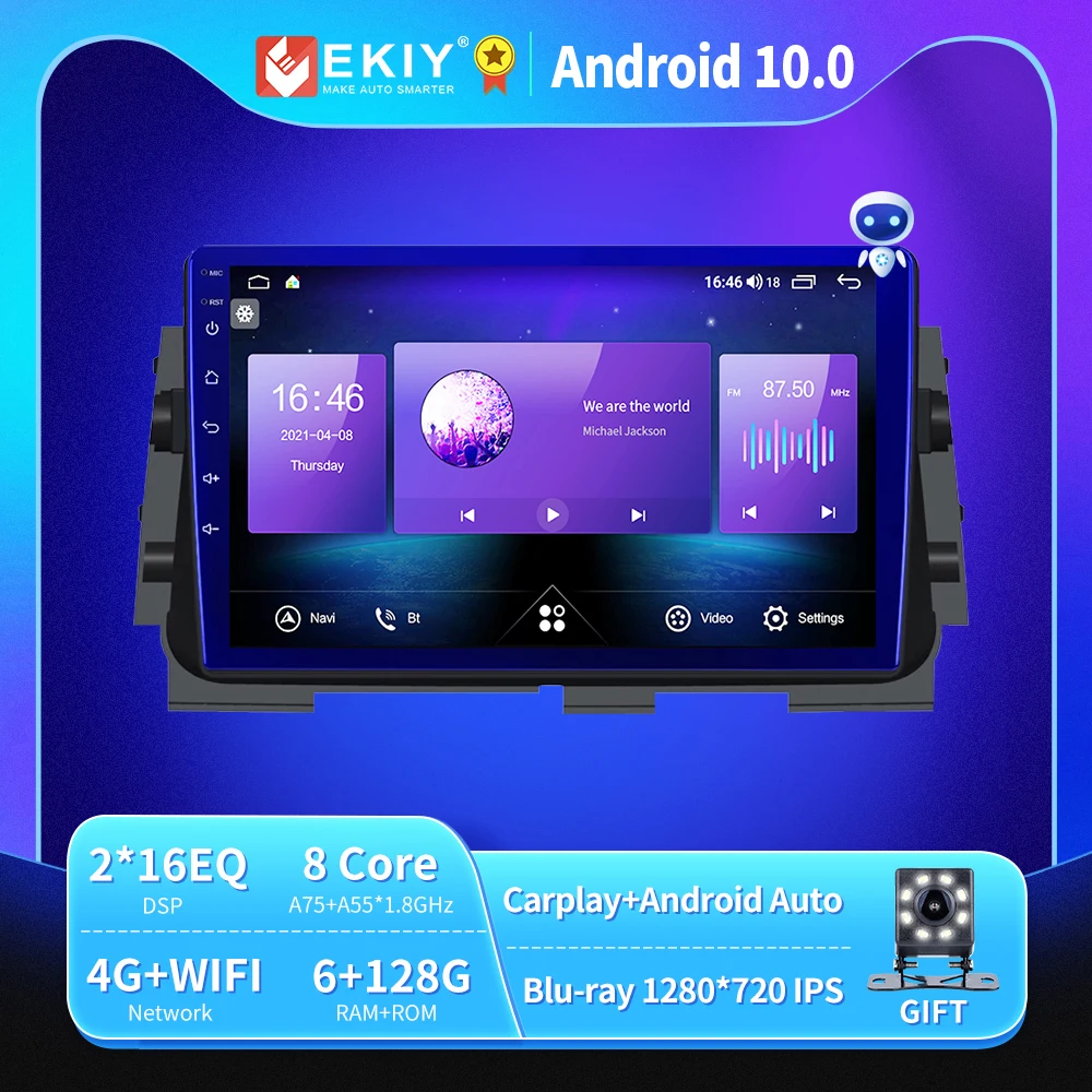 

EKIY 6+128G Autoradio Android 10 For Nissan Kicks 2017 2018 Car Radio Multimedia Player Blu-ray IPS/QLED Navi GPS no 2din 2 din