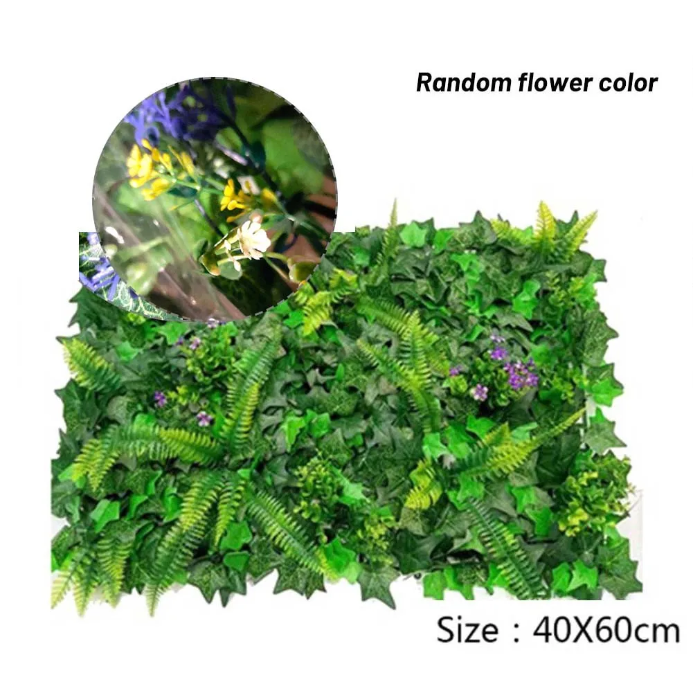 

Artificial Green Grass With Flowers 40*60cm Square Plastic Lawn Plant Home Wall Decoration Beautiful Artificial Lawn Wedding Dec