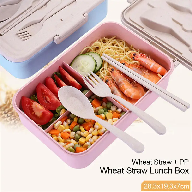 Lunch Box Wheat Straw Eco-Friendly Portable Bento Box Food Sealed Insulation Compartment Tableware For Kids School Office Picnic