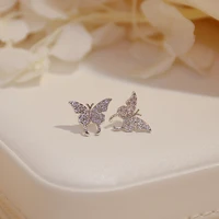korean super shine micro inlaid zircon butterfly earring for women cubic zircon temperament charm stud earring wedding jewelry