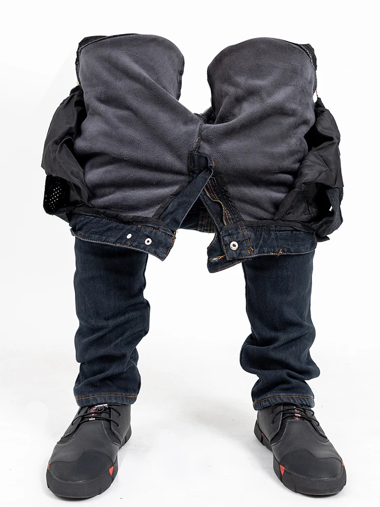 Мужские мотоциклетные стильные флисовые теплые зимние джинсы байкерские