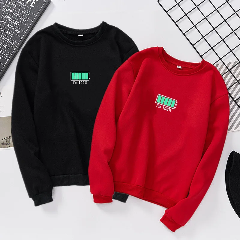 

Women's Sweatshirt Autumn And Winter Couple Cweaters Plus Velvet Round Neck Hood Fun Battery Girlfriends Sweater L562
