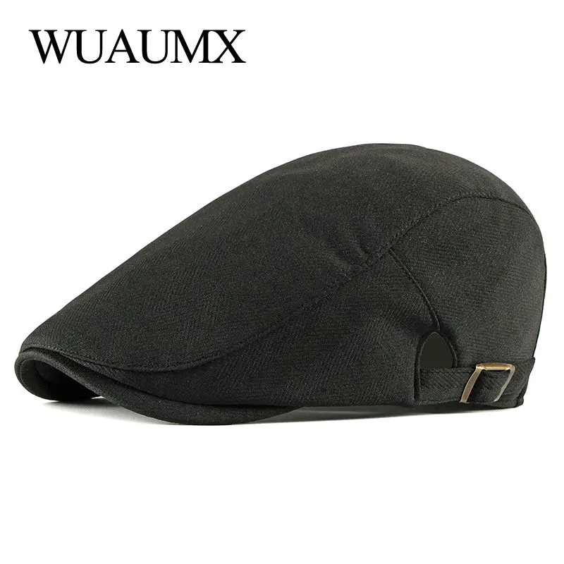 

Wuaumx Casual Beret Hat Men Women Solid Color Visor Peaked Flat Ivy Cap Spring Men's Duckbill Hat Artist Herringbone Cap Unisex