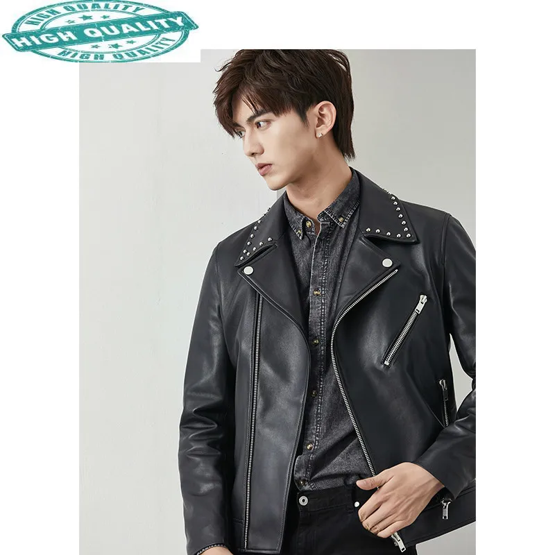 

Куртка мужская Осенняя из натуральной кожи, жакет из овчины, мотоциклетная одежда, LXR552