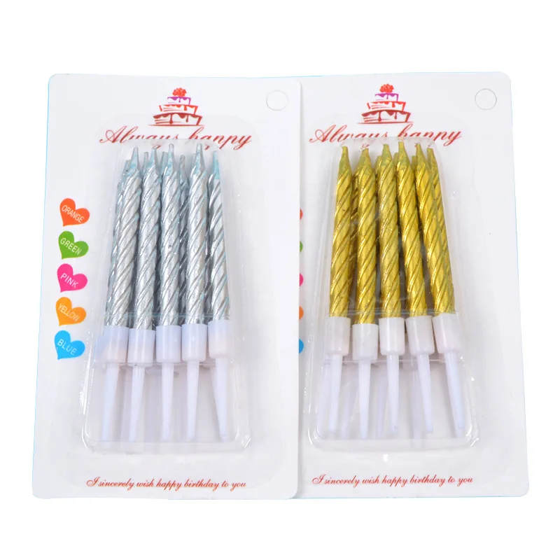Набор из 10 свечей для торта с подставкой и цветной ниткой для дня рождения, свадебного украшения и создания атмосферы для детей.