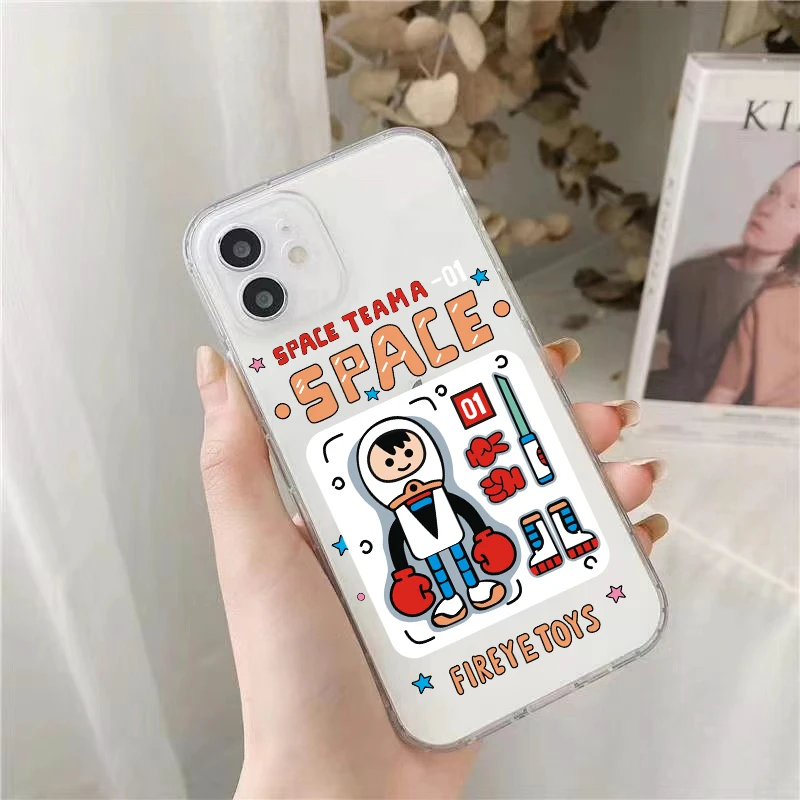 

Silicone Astronaut spaceship frame Cartoon Phone case for iphone 12 Pro Max 11Pro Max 12MiNi 7 8 Plus X XS Max XR SE clear cover