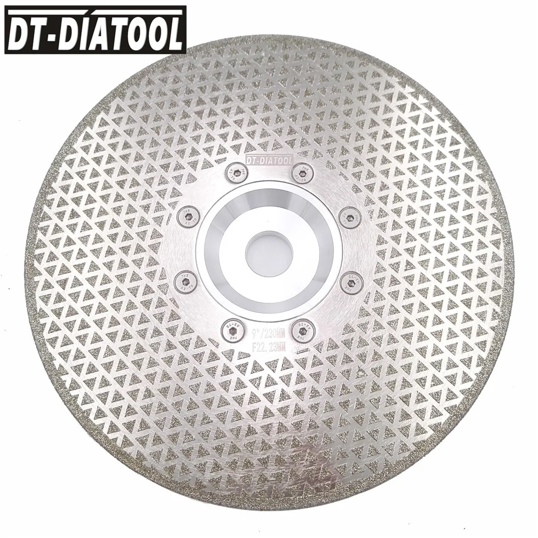 

DT-DIATOOL 1pc 9"/230mm Both Side Electroplated Coated Diamond Cutting & Grinding Discs 22.23mm Flange Granite Marble Saw Blade