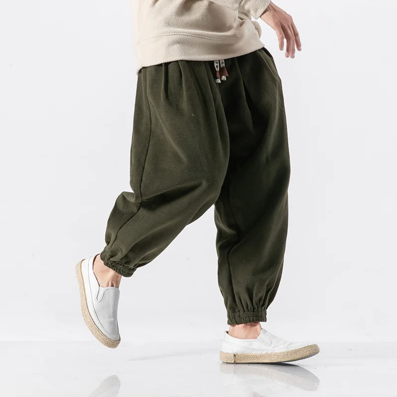 Liketkit Winter Casual Harem Pants Men 2019 Chinese Traditional Solid Thick Jogger Male Baggy Loose Lantern Trousers | Мужская одежда