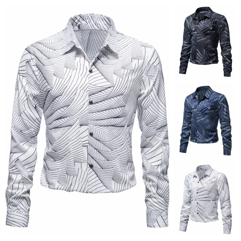 

2021 Spring Autumn New High Quality Men's Printed Single Breasted Loose Business Casual Long Sleeve Men's Shirts