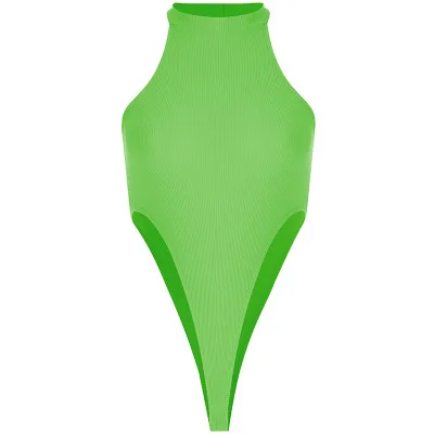 fluorescent green Без рукавов боди с чокером тела mujer с высокой талией с открытой спиной комбинезон bodycon фитнес уличная Женская ребристая WP930741A - Цвет: fluorescent green