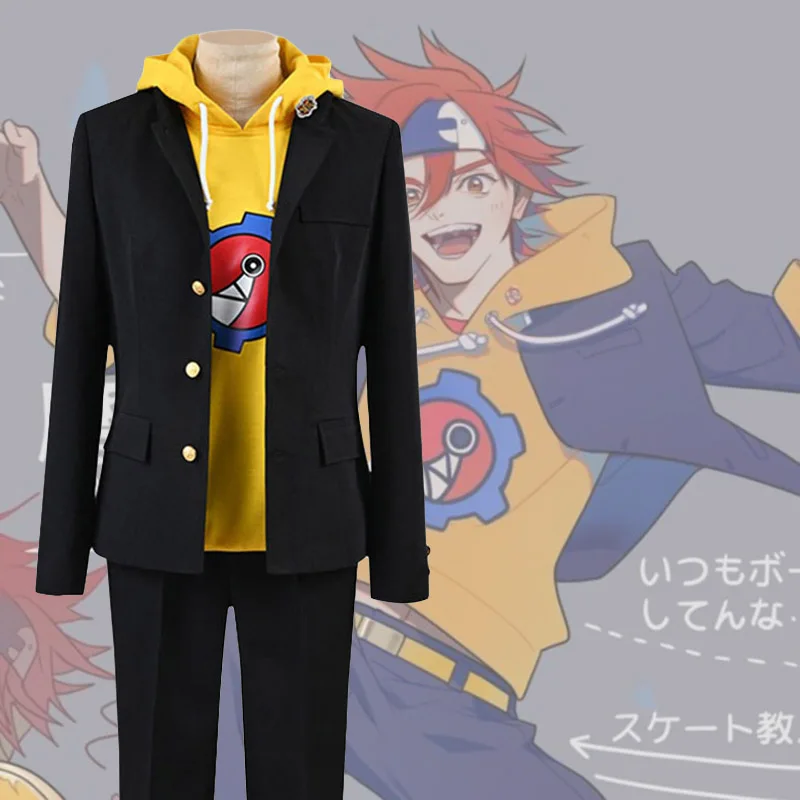 

2021 New Anime SK∞ SK8 the Infinity Reki Kyan Cosplay Costume Yellow Hoodie SK Eight Black Suit Jacket Halloween Costume Unisex