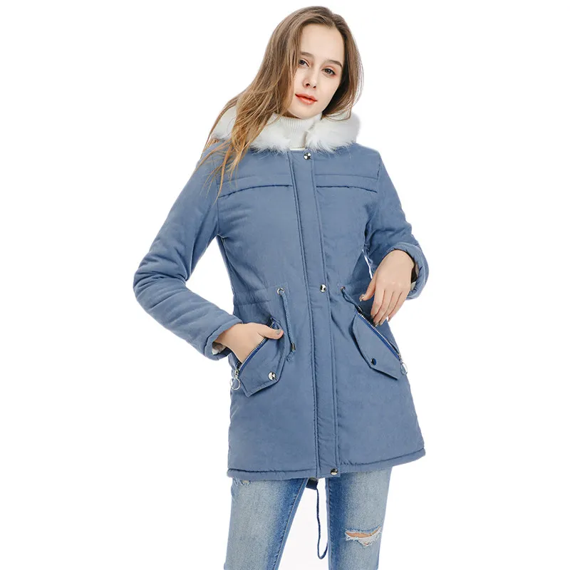 

Winter Jacket Women Denim Blue 7 Colors M-3XL Plus Size 2020 Autumn New Add Velvet Thick Warmth Fur Hooded Parkas Feminina