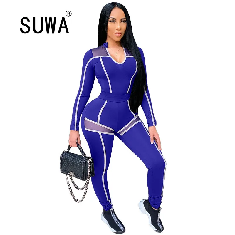 

S-4XL New Arrival 2020 Autumn/Spring Sexy Women Sport Full Sleeve O-Neck Tees Pants Elastic High Street 2 Piece Set Wholesale