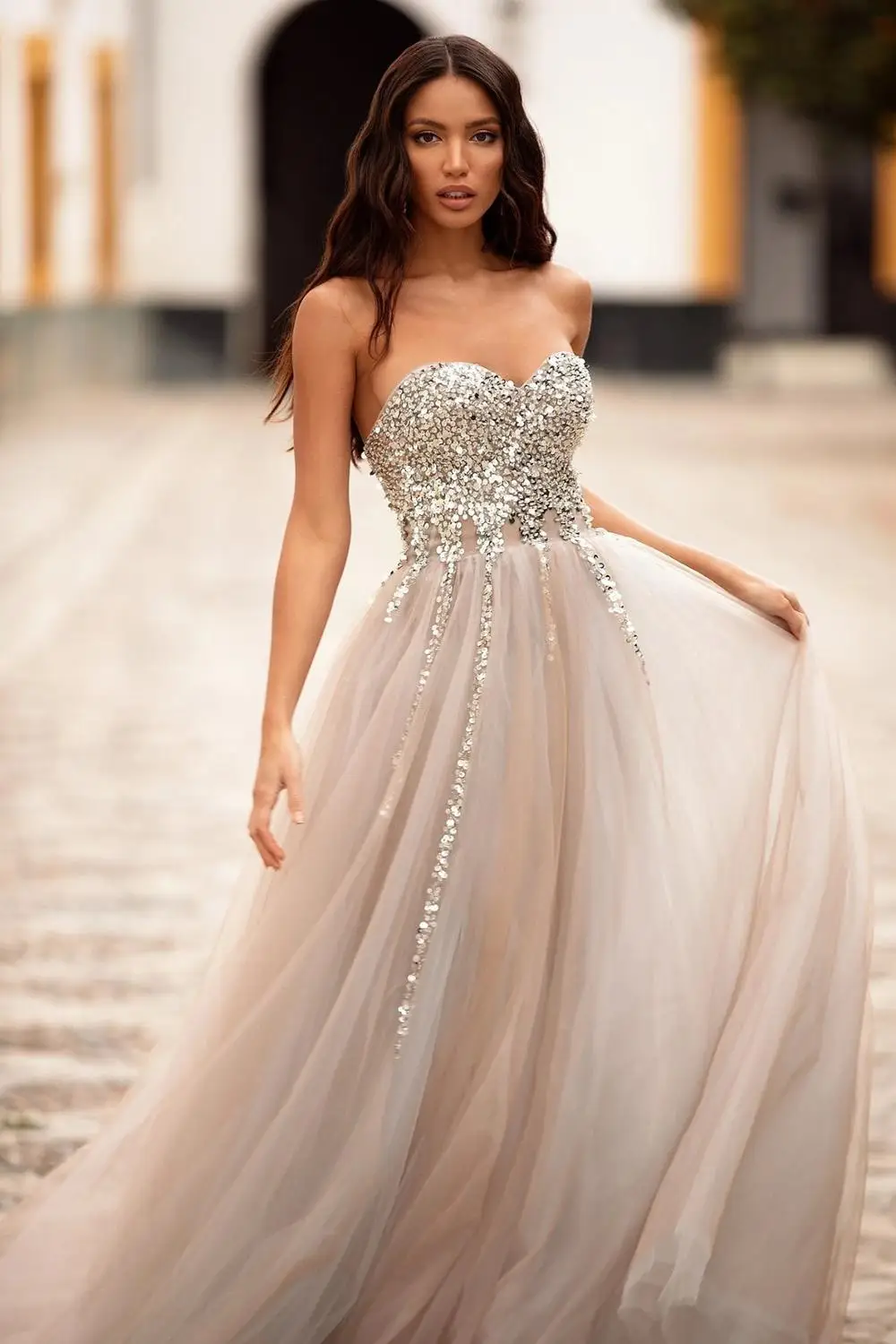 Real Photo Vestidos De Novia Ball Gown Wedding Dress Scoop Neckline Full Sleeve Chapel Train Lace UP Plus Size With Lace Beaded