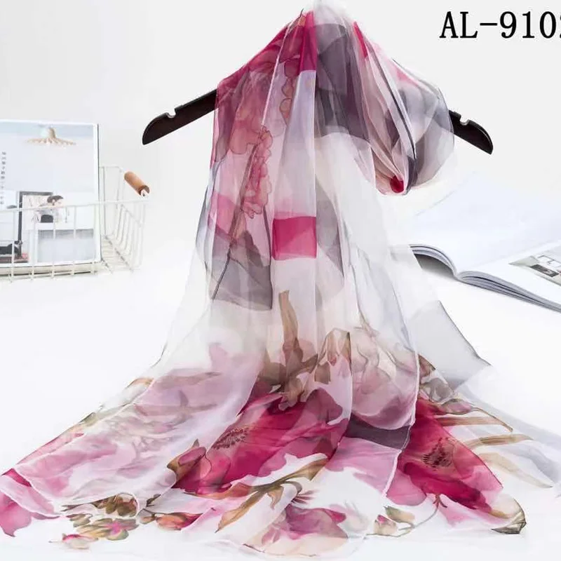 

Printed lengthened ultra-thin ice silk silk scarf female oversized chiffon gauze scarf spring and autumn wild long scarf shawl