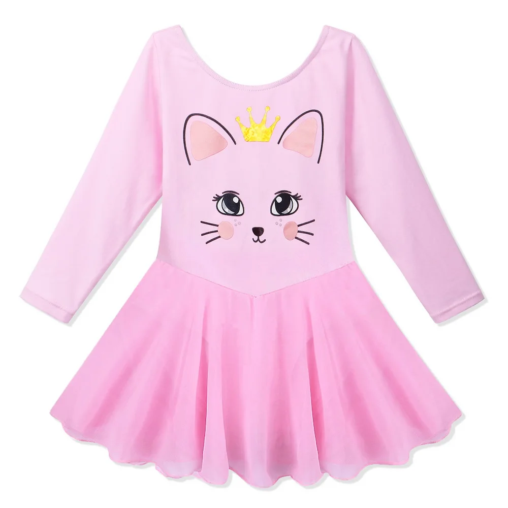 Хлопковое балетное платье BAOHULU с длинным рукавом розовое трико для детей 3-8 лет