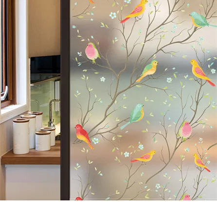 Пленка на окно 45*100 см с рисунком птиц статическая клейкая пленка виниловые