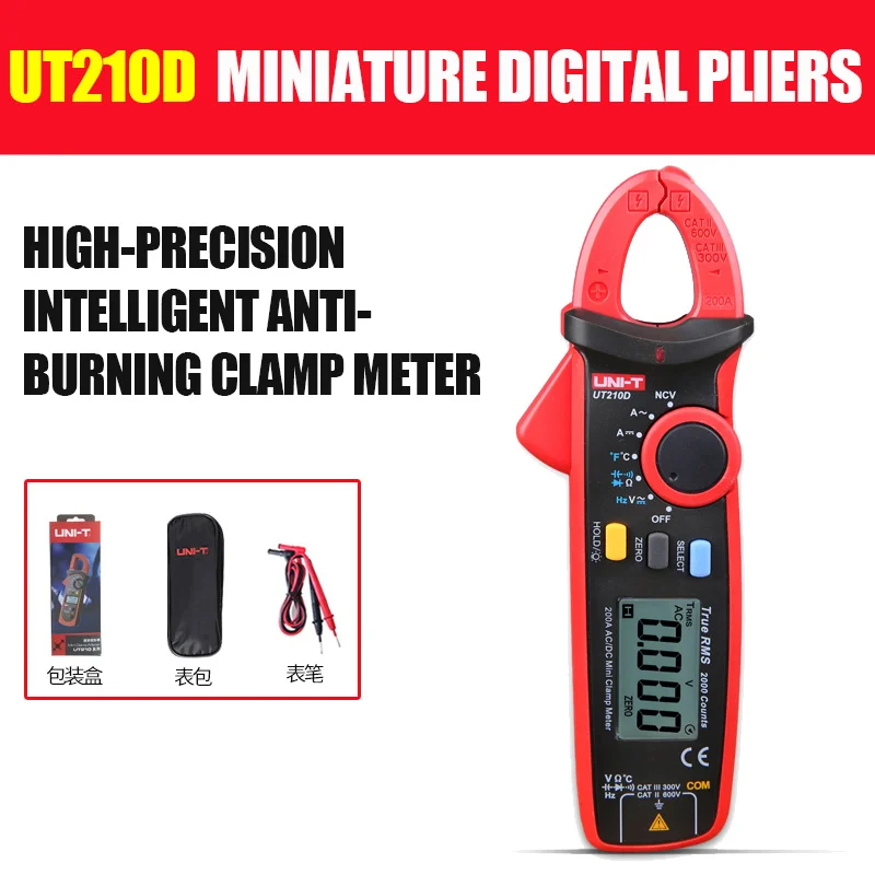 UT210D UNI-T UT210E мини Цифровые токоизмерительные клещи AC/DC Ток Напряжение Авто Диапазон емкость Бесконтактный мультиметр диод - Цвет: UT210D