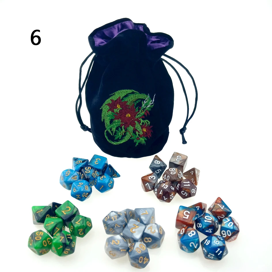 

Rollooo dnd Multicolored 7 x 5 Dice Sets with Velvet Drawsting Bag Gaming Gemini Glitter Translucent Opaque Pearl Transparent