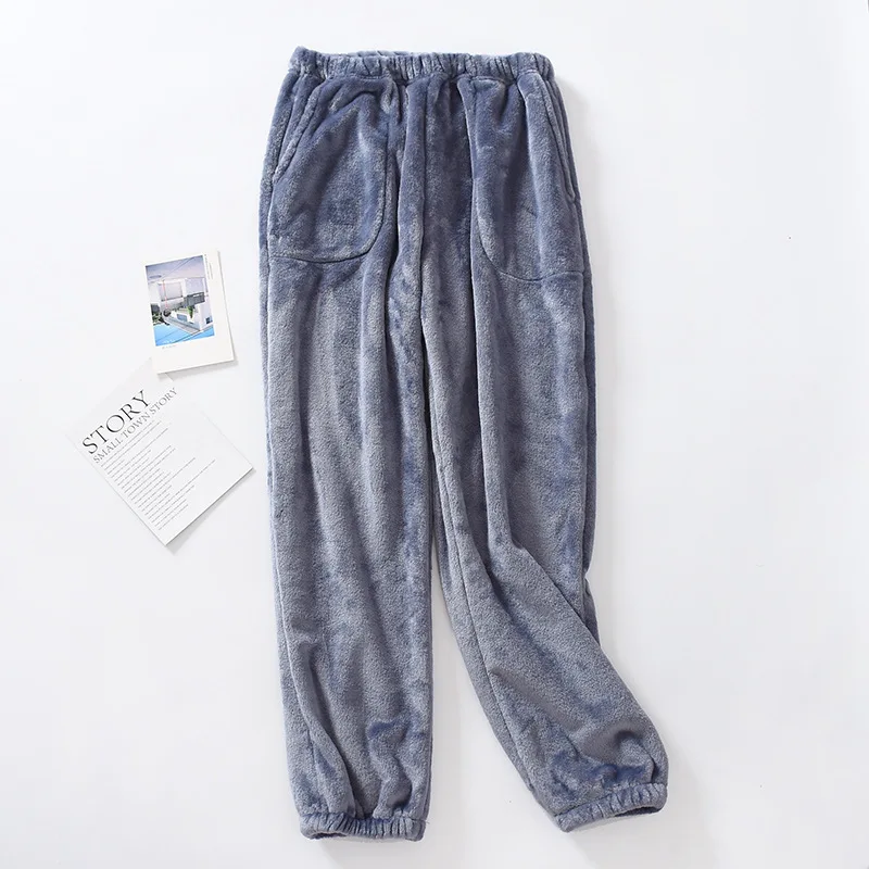 

New Lovers Winter Flannel Trousers Thickened Loose Pajamas Home Pants Elastic Waist Solid Sleep Bottoms Womens Lounge Wear 2021