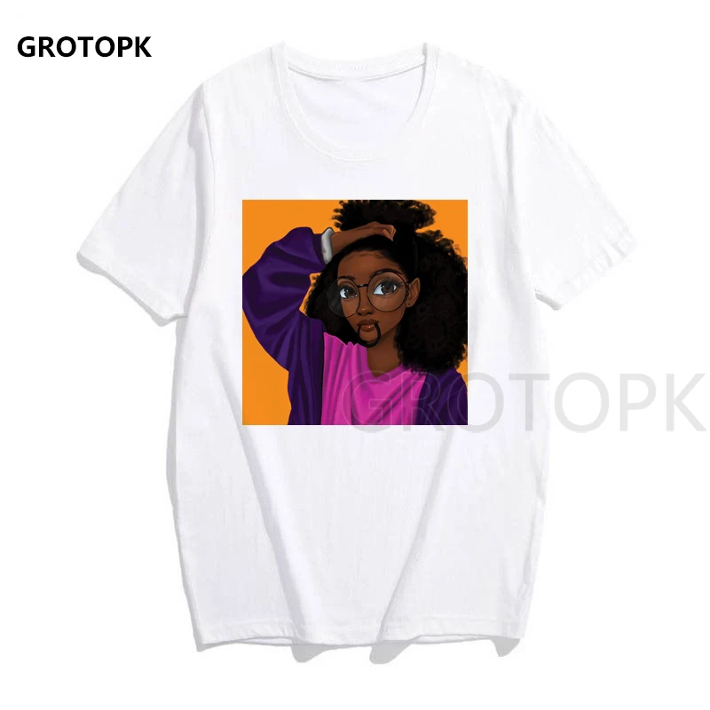 Melanin Poppin женская футболка с принтом, короткий рукав, уличная одежда, летняя женская одежда, Harajuku, топ, графическая футболка, белая футболка - Цвет: 524029
