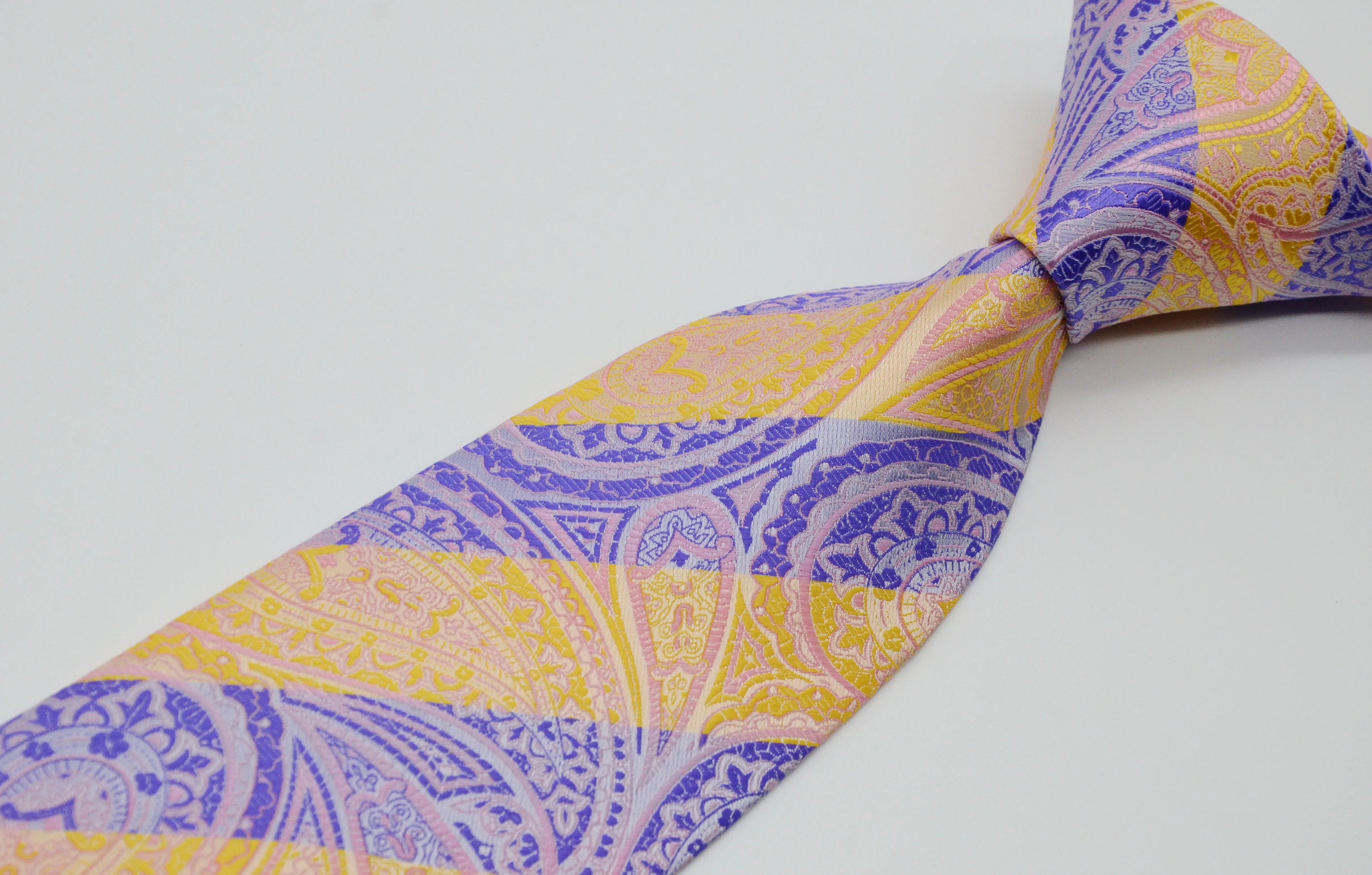 

Men's Striped Tie 100% Silk Paisley Purple Yellow Jacquard Party Wedding Woven Fashion Designers Necktie