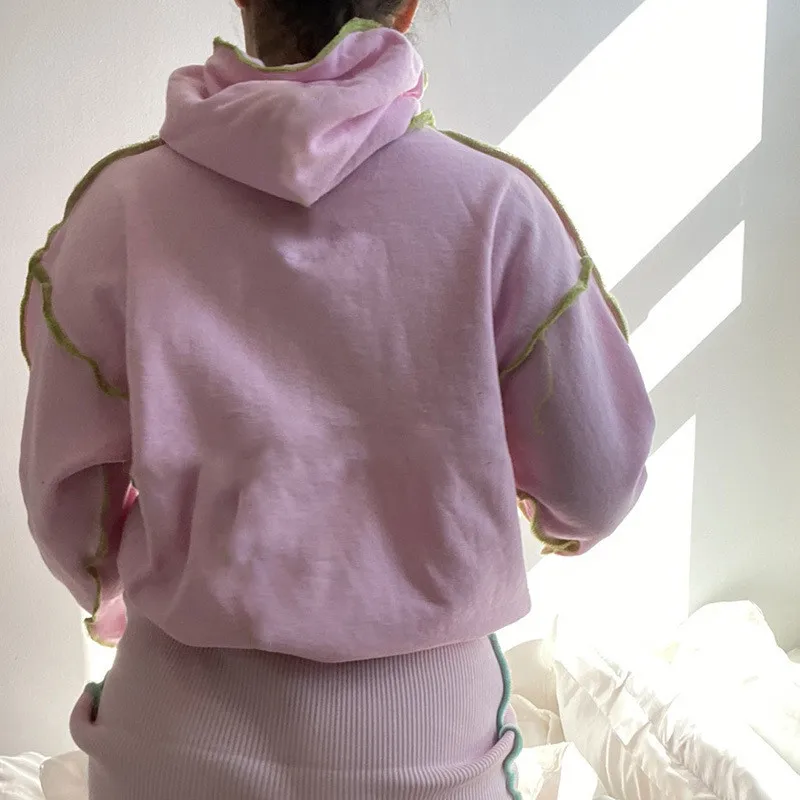 

Imcute Women Hooded Sweatshirt Patchwork Vintage Drawstring Streetwear Cotton Hoodies Loose 2021 Fashion Hooded Jacket Pullove