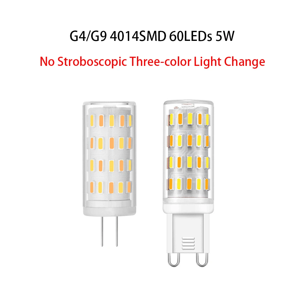 

G4 G9 LED Lamp 5W Three Changing Color Ceramic Corn Light 220V 4014SMD 60LEDs Non-Flashing LED Bulb Replace Halogen Chandelier