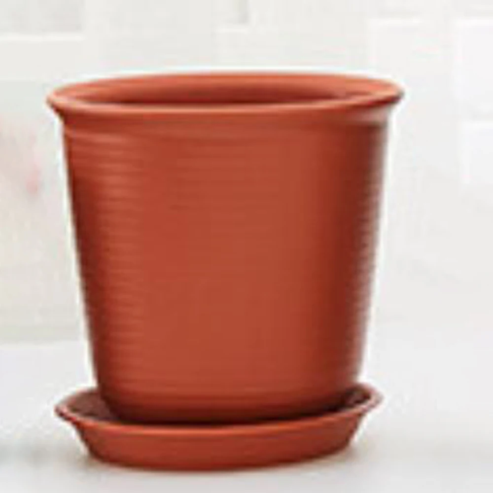 Бежевый цветочный горшок смолы Пластик утолщенной горшки для растений серый и