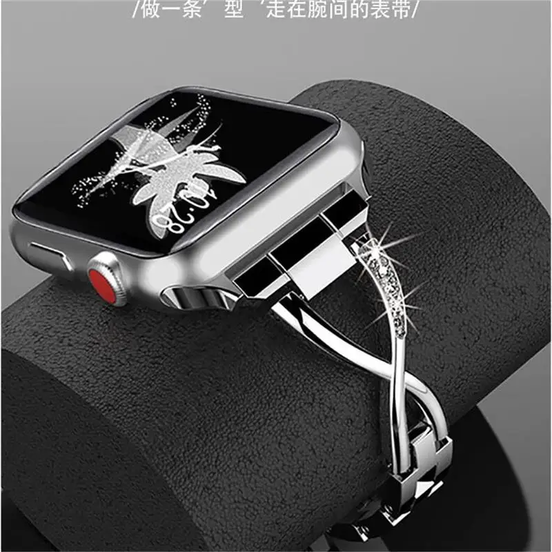 Case+Strap for apple watch 5 band 44mm 40mm stainless steel pulesira for apple watch 5 4 3 iwatch band 42mm 38mm+diamond case