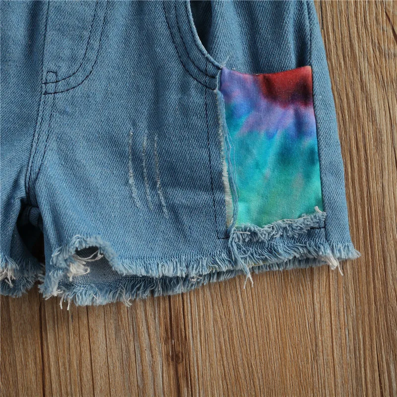 

1-6Y Fashion Kid Baby Girls Summer Clothes Sets Short Sleeve Tie Dye T-Shirt Tops+Denim Shorts 2Pcs Clothing