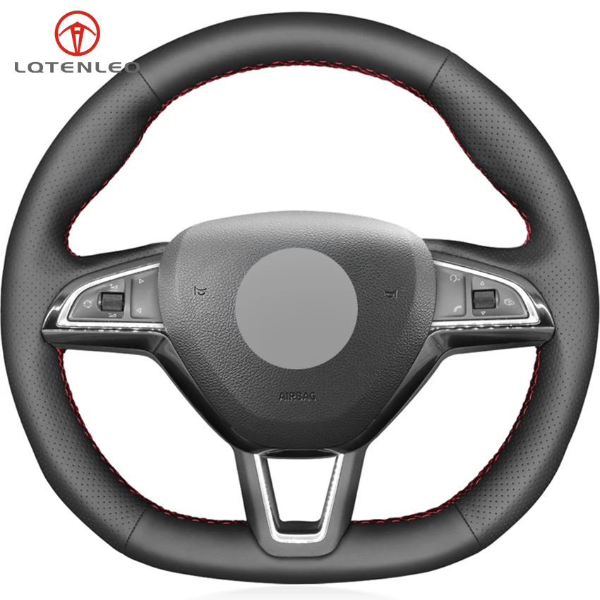 Черный чехол на руль LQTENLEO из искусственной кожи для Skoda Octavia RS Citigo Fabia Scala Karoq Kodiaq