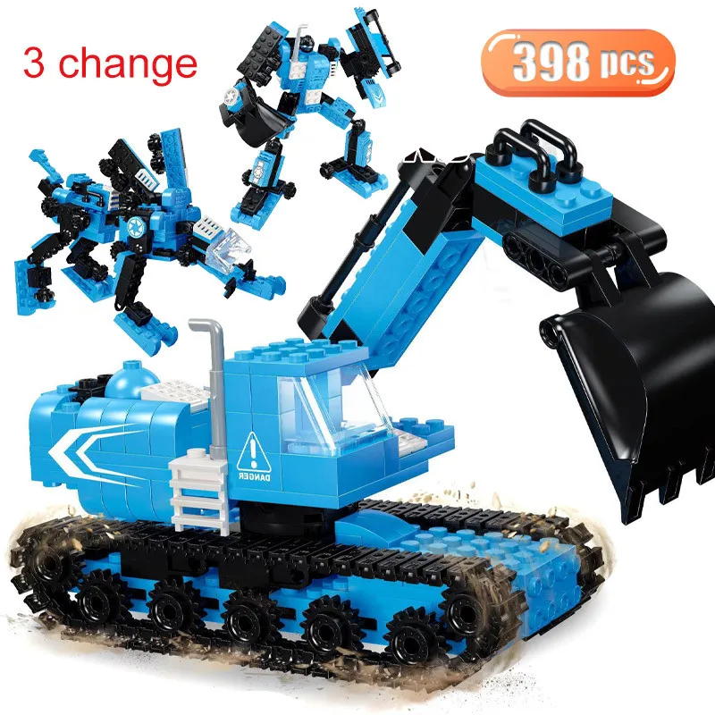 

1 Change 3 Engineering Technical Truck Robot Deformation Car Building Blocks Excavator Transporter Bricks Toys For Children Gift