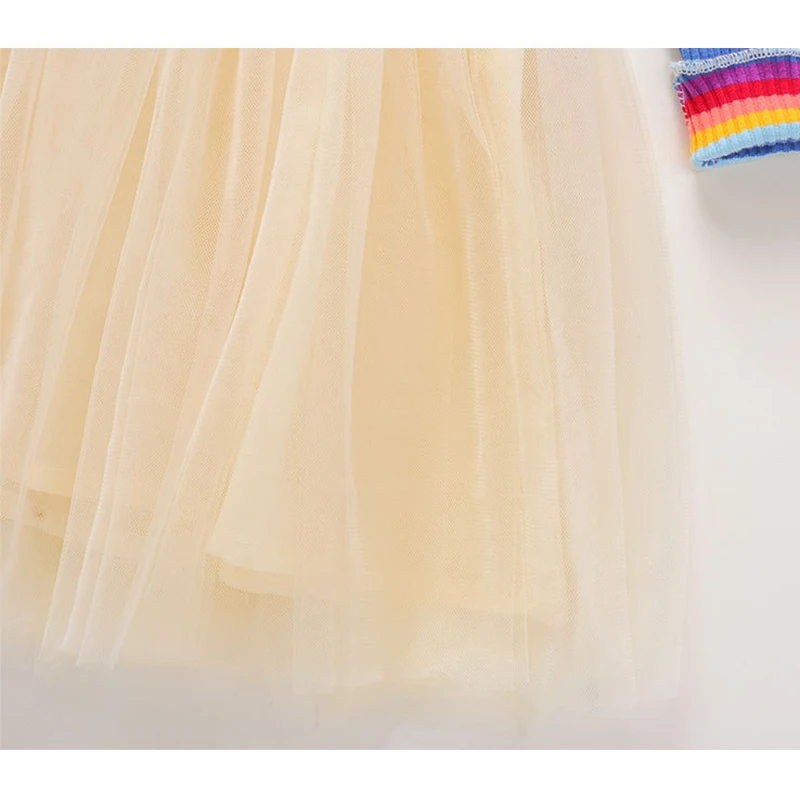 

Sweet Baby Girls Rainbow Knitting Dress 2020 Spring Children Girls Stitching Mesh Princess Dresses Party Dress Tutu 2-6Years