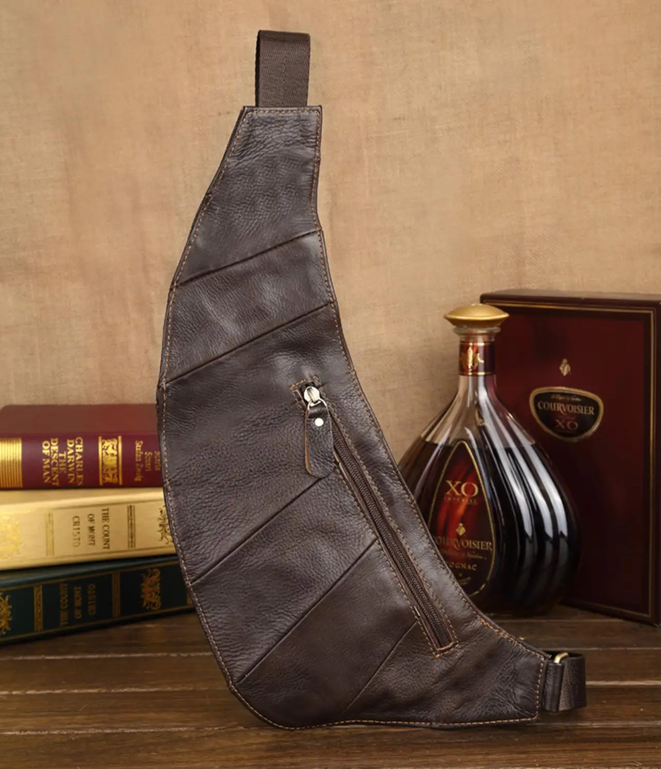 Мужские нагрудные сумки из натуральной кожи через плечо с несколькими карманами