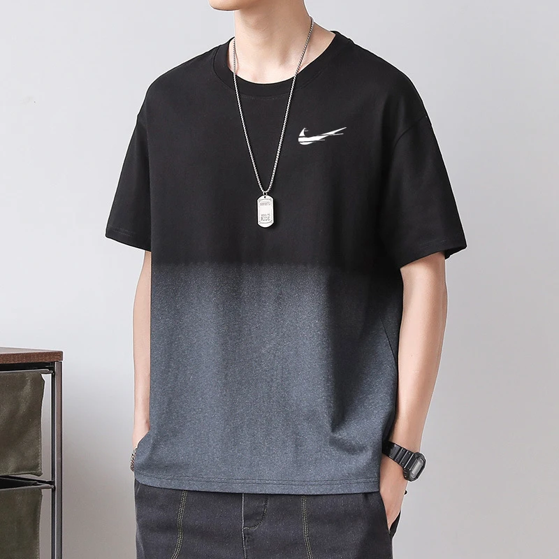 

2021New short-sleeved T-shirt Men's IКNIKEС loose round neck five-point sleeve top Korean youth printing bottoming shirt T-shirt