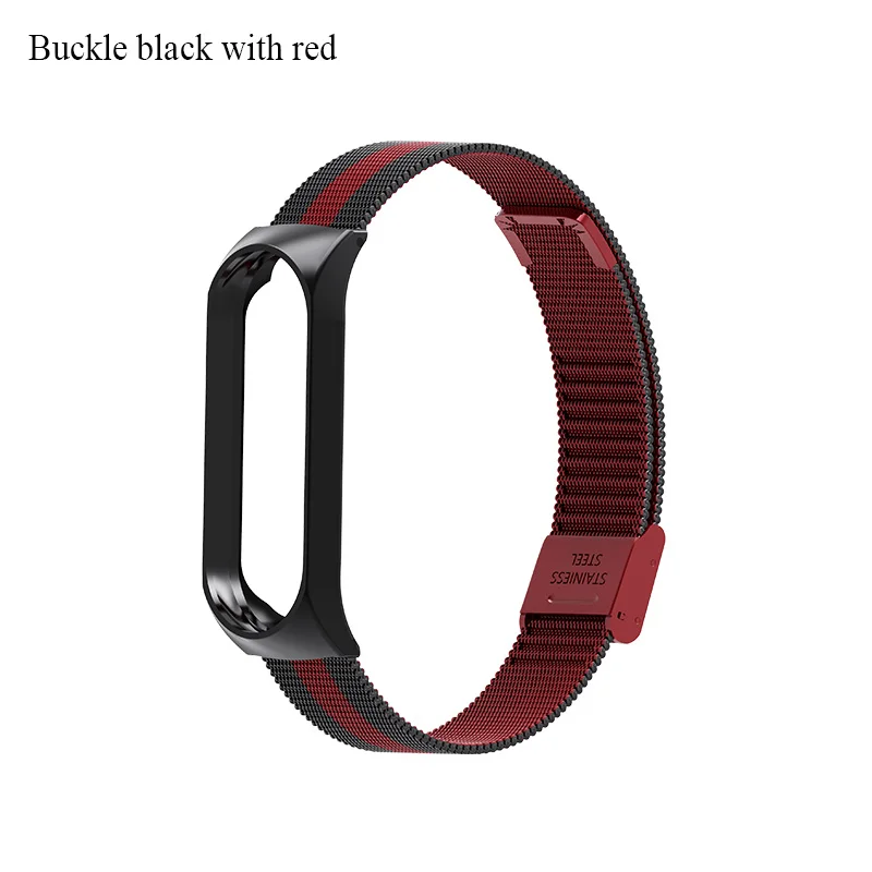Buckle black red BOORUI mi Band 4 ремешок металлический Безвинтовой браслет из нержавеющей стали mi band 3 ремешок для Xiaomi mi Band 3 4 Pulseira band Замена - Цвет: Buckle black red