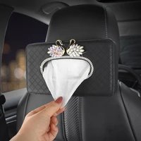 crystal rhinestone swan car tissue box leather tissue holder auto seat back headrest hanging paper bag diamond car accessories